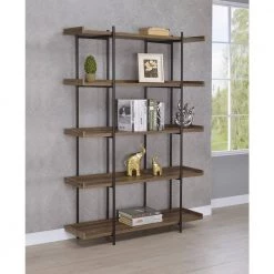 Lawtey 70.5 in. Aged Walnut and Black 5-Shelf Bookcase by Coaster Home Furnishings -Coaster Home Furnishings Shop aged walnut and black coaster home furnishings bookcases bookshelves 804294 31 1000