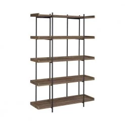 Lawtey 70.5 in. Aged Walnut and Black 5-Shelf Bookcase by Coaster Home Furnishings