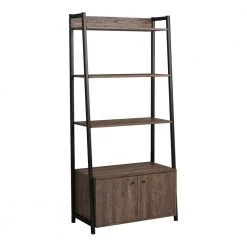 Jacksonville 63in Aged Walnut and Black 4-Shelf Bookcase with 2 Doors by Coaster Home Furnishings