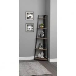 Jacksonville 63 in. Aged Walnut and Black 5-Shelf Corner Bookcase by Coaster Home Furnishings -Coaster Home Furnishings Shop aged walnut and black coaster home furnishings bookcases bookshelves 805497 31 1000
