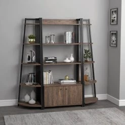 Jacksonville 63 in. Aged Walnut and Black 5-Shelf Corner Bookcase by Coaster Home Furnishings -Coaster Home Furnishings Shop aged walnut and black coaster home furnishings bookcases bookshelves 805497 4f 1000