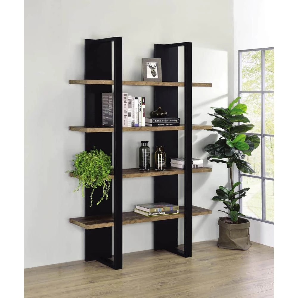 70.75 in. Black and Aged Walnut Wood 4-Shelf Modern Bookcase by Coaster Home Furnishings 5 70.75 in. Black and Aged Walnut Wood 4-Shelf Modern Bookcase by Coaster Home Furnishings - Image 3