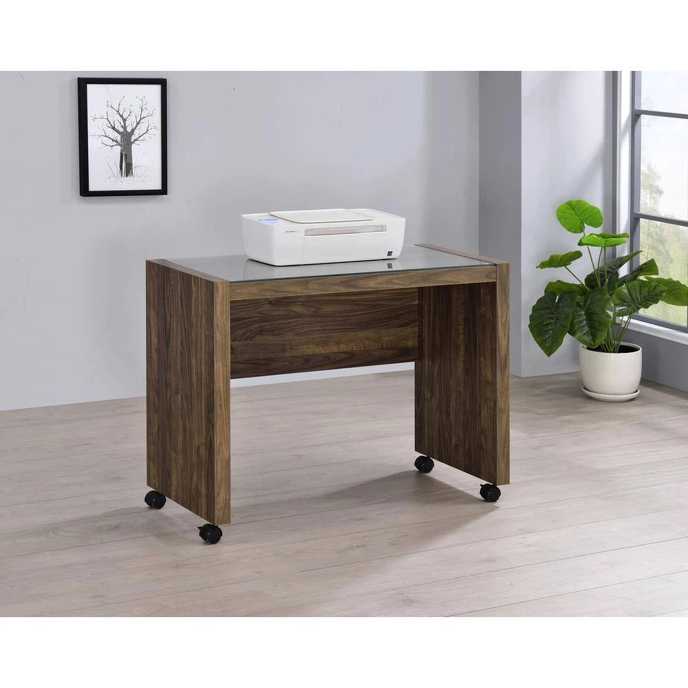 Luetta Aged Walnut Glass Top Mobile Return with Casters by Coaster Home Furnishings 9 Luetta Aged Walnut Glass Top Mobile Return with Casters by Coaster Home Furnishings - Image 7