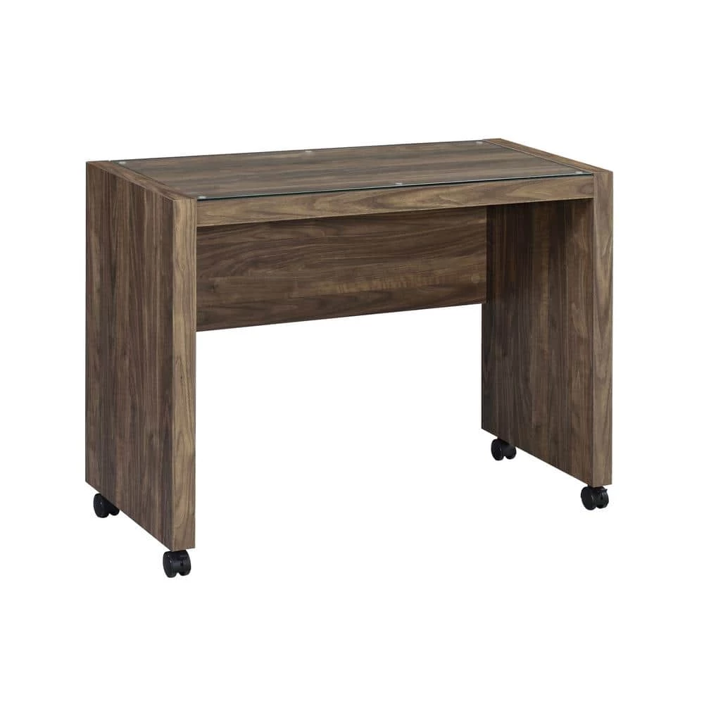 Luetta Aged Walnut Glass Top Mobile Return with Casters by Coaster Home Furnishings 3 Luetta Aged Walnut Glass Top Mobile Return with Casters by Coaster Home Furnishings