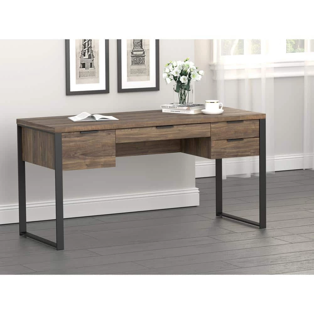 Pattinson 60 in. Rectangular Aged Walnut and Gunmetal 4-Drawer Writing Desk with Outlet by Coaster Home Furnishings 10 Pattinson 60 in. Rectangular Aged Walnut and Gunmetal 4-Drawer Writing Desk with Outlet by Coaster Home Furnishings - Image 8