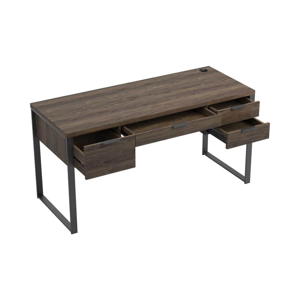 Pattinson 60 in. Rectangular Aged Walnut and Gunmetal 4-Drawer Writing Desk with Outlet by Coaster Home Furnishings 6 Pattinson 60 in. Rectangular Aged Walnut and Gunmetal 4-Drawer Writing Desk with Outlet by Coaster Home Furnishings - Image 4