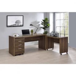 Luetta 59 in. Rectangular Aged Walnut Writing Desk with Glass Top by Coaster Home Furnishings -Coaster Home Furnishings Shop aged walnut coaster home furnishings writing desks 805622 44 1000