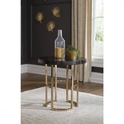 Corliss 24 in. Americano and Rose Brass Round Wood End Table by Coaster Home Furnishings -Coaster Home Furnishings Shop americano and rose brass coaster home furnishings end side tables 722747 31 1000