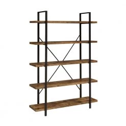 70 in. Antique Nutmeg and Black Wood 5-Shelf Bookcase by Coaster Home Furnishings