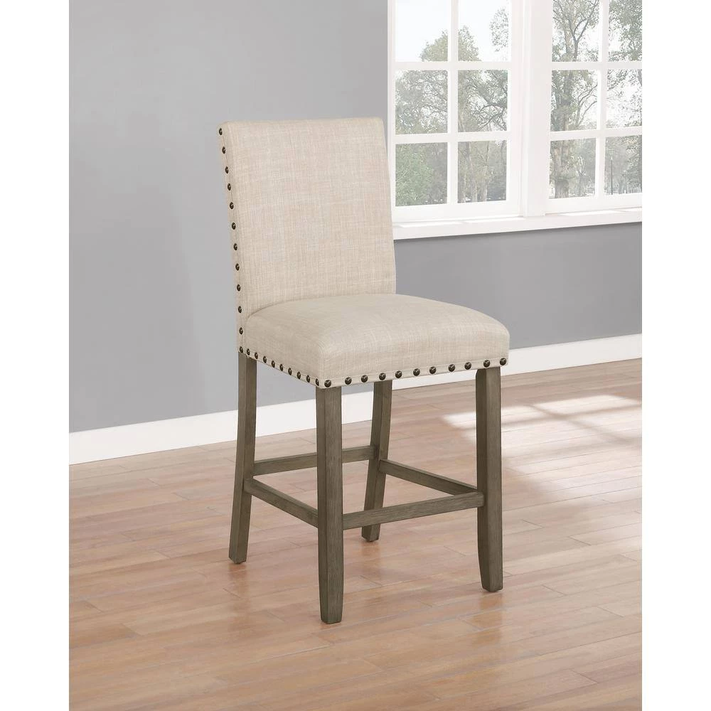 40.25 in. H Rustic Brown and Beige Solid Back Wood Frame Counter Stool with Nailhead Trim (Set of 2) by Coaster Home Furnishings 6 40.25 in. H Rustic Brown and Beige Solid Back Wood Frame Counter Stool with Nailhead Trim (Set of 2) by Coaster Home Furnishings - Image 4