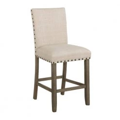 40.25 in. H Rustic Brown and Beige Solid Back Wood Frame Counter Stool with Nailhead Trim (Set of 2) by Coaster Home Furnishings