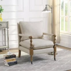 Beige and Dark Oak Upholstered Turned Legs Accent Chair by Coaster Home Furnishings -Coaster Home Furnishings Shop beige coaster home furnishings accent chairs 903058 31 1000
