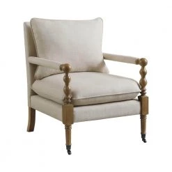 Beige and Dark Oak Upholstered Turned Legs Accent Chair by Coaster Home Furnishings