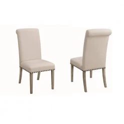 Taylor Parson Dining Chairs with Nailhead Trim Beige and Pine (Set of 2) by Coaster Home Furnishings