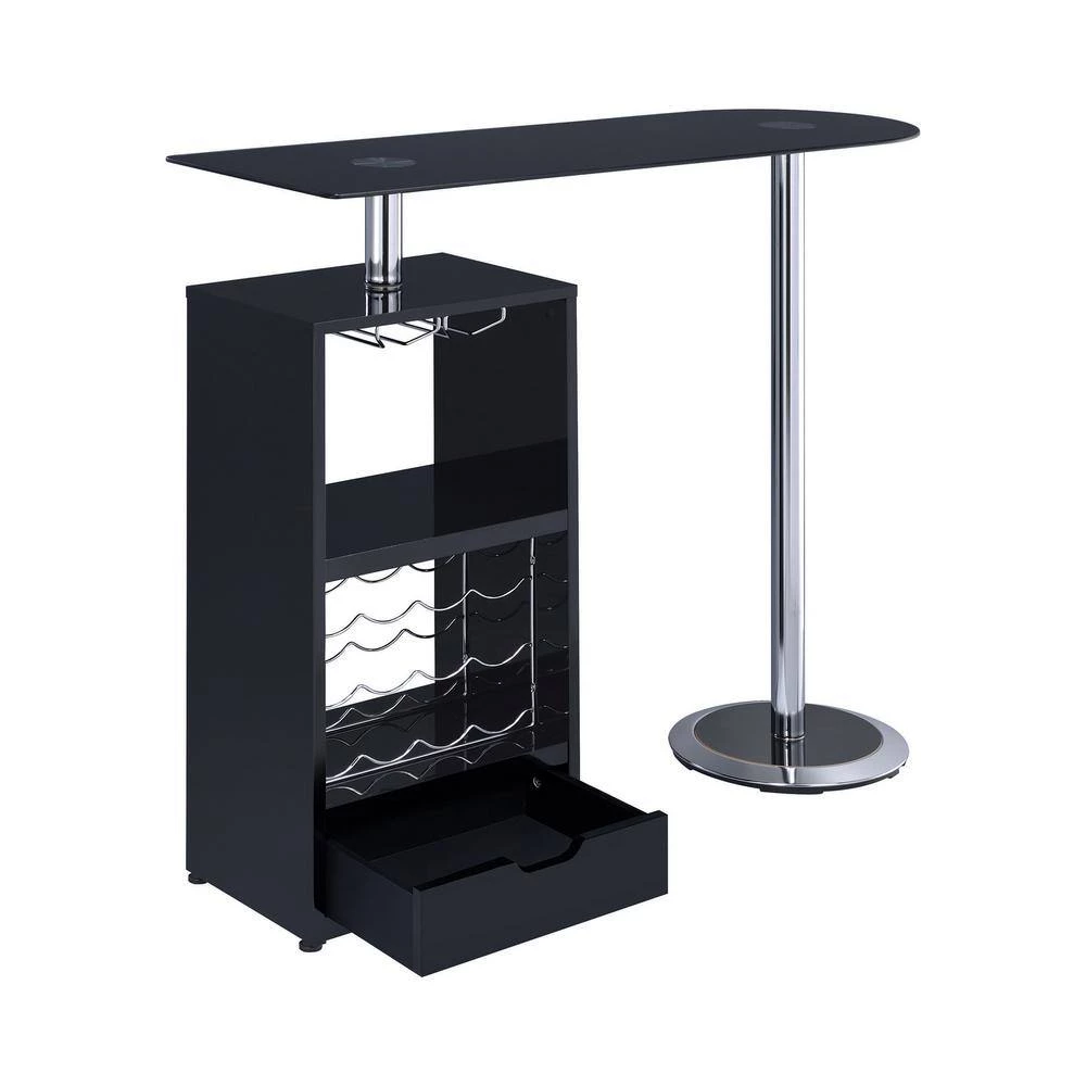 43.25 in. H Rectangle Glossy Black Glass Top Bar Table with Wine Storage by Coaster Home Furnishings 7 43.25 in. H Rectangle Glossy Black Glass Top Bar Table with Wine Storage by Coaster Home Furnishings - Image 5