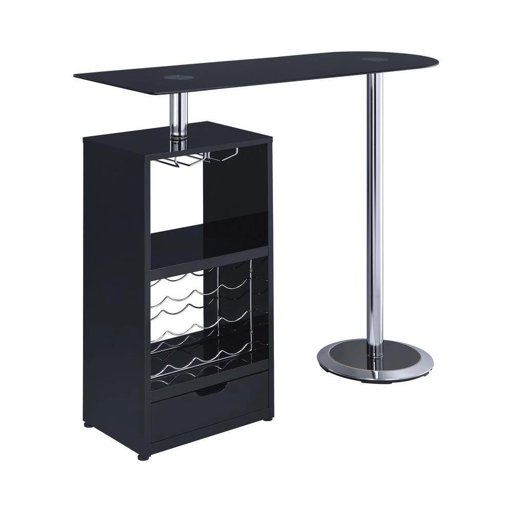 43.25 in. H Rectangle Glossy Black Glass Top Bar Table with Wine Storage by Coaster Home Furnishings 5 43.25 in. H Rectangle Glossy Black Glass Top Bar Table with Wine Storage by Coaster Home Furnishings - Image 3