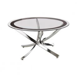 35.5 in. Black and Chrome Round Glass Coffee Table by Coaster Home Furnishings
