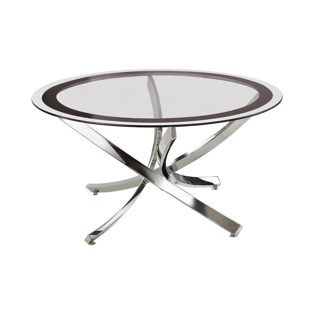 35.5 in. Black and Chrome Round Glass Coffee Table by Coaster Home Furnishings 3 35.5 in. Black and Chrome Round Glass Coffee Table by Coaster Home Furnishings