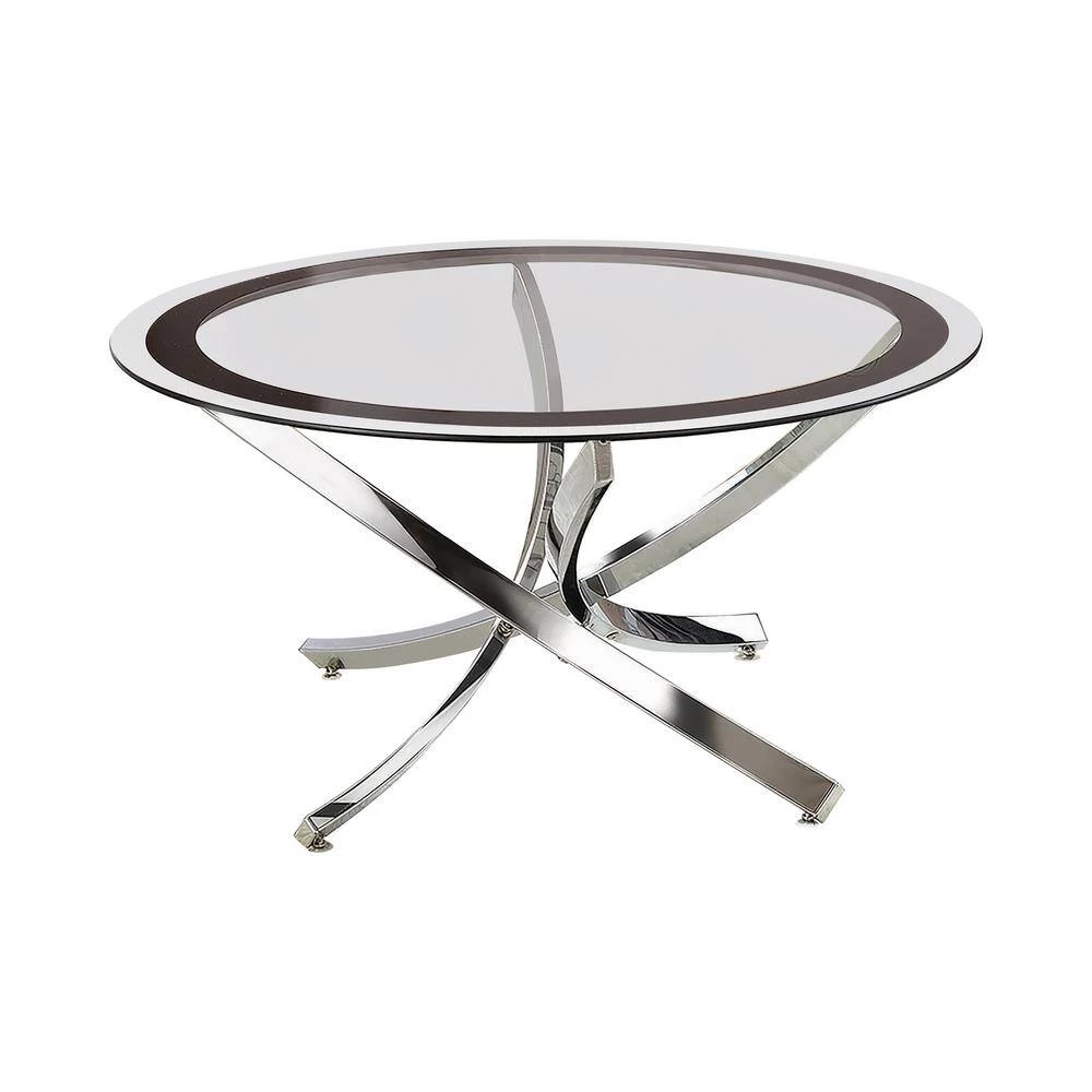 35.5 in. Black and Chrome Round Glass Coffee Table by Coaster Home Furnishings 4 35.5 in. Black and Chrome Round Glass Coffee Table by Coaster Home Furnishings - Image 2