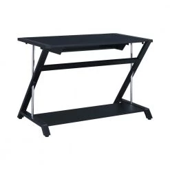 Mallet 42 in. Rectangular Black Computer Desk with Keyboard Tray and Storage Shelf by Coaster Home Furnishings -Coaster Home Furnishings Shop black and chrome coaster home furnishings computer desks 800222 1f 1000