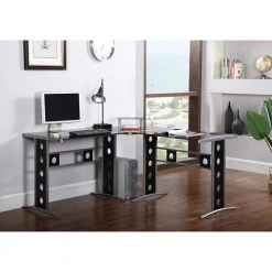 Keizer 35.5 in. 3-Piece L-shaped Black and Silver Office Writing Desk Set by Coaster Home Furnishings -Coaster Home Furnishings Shop black and silver coaster home furnishings writing desks 800228 1f 1000