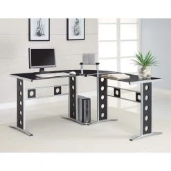 Keizer 35.5 in. 3-Piece L-shaped Black and Silver Office Writing Desk Set by Coaster Home Furnishings -Coaster Home Furnishings Shop black and silver coaster home furnishings writing desks 800228 31 1000