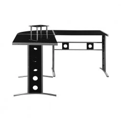 Keizer 35.5 in. 3-Piece L-shaped Black and Silver Office Writing Desk Set by Coaster Home Furnishings -Coaster Home Furnishings Shop black and silver coaster home furnishings writing desks 800228 e1 1000