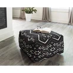 Black and White Woven Upholstered Floor Pouf by Coaster Home Furnishings -Coaster Home Furnishings Shop black and white coaster home furnishings ottomans 990995 31 1000