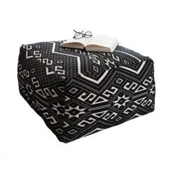 Black and White Woven Upholstered Floor Pouf by Coaster Home Furnishings