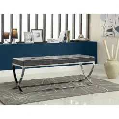 Black and Chrome Bench with Tufted Seat (48 in. W x 16 in. D x 18.5 in. H) by Coaster Home Furnishings -Coaster Home Furnishings Shop black chrome coaster home furnishings bedroom benches 501156 31 1000