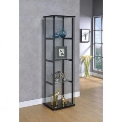 4-Shelf Glass Curio Cabinet Black and Clear by Coaster Home Furnishings -Coaster Home Furnishings Shop black coaster home furnishings bookcases bookshelves 950171ii 31 1000