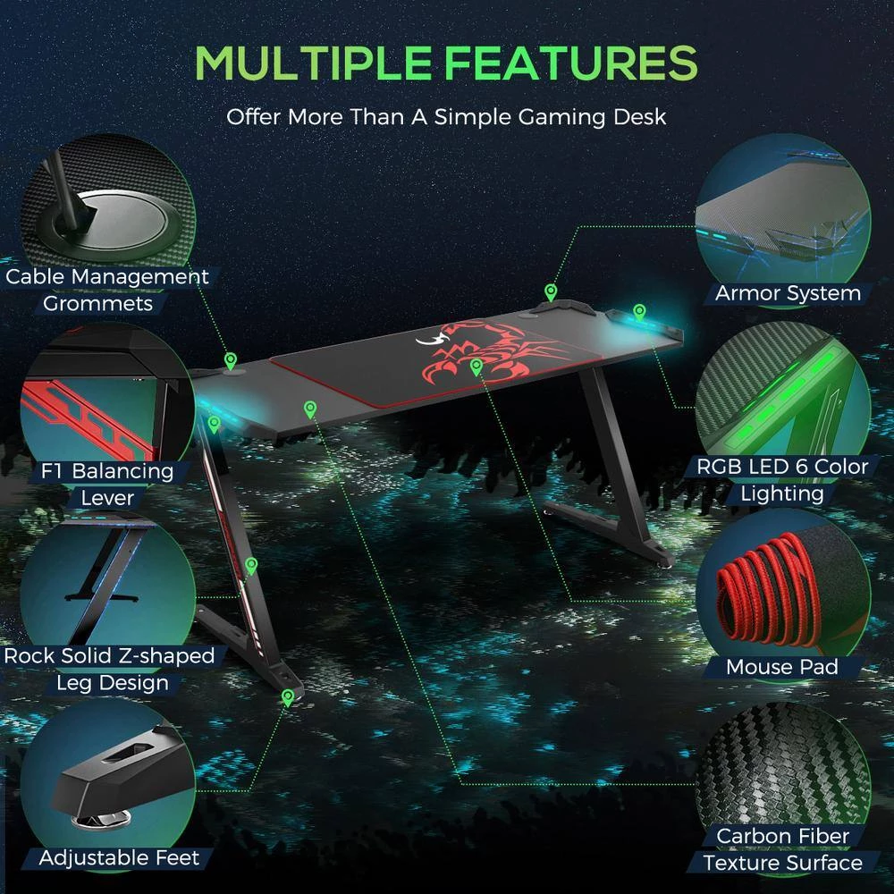 Brocton 60 in. Z-Shaped Black Gaming Computer Desk with LED Lighting and Cup Holder by Coaster Home Furnishings 7 Brocton 60 in. Z-Shaped Black Gaming Computer Desk with LED Lighting and Cup Holder by Coaster Home Furnishings - Image 5