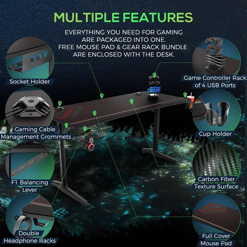 Tarnov 60 in. Rectangular Black Gaming Computer Desk with USB Ports and Cup Holder by Coaster Home Furnishings 8 Tarnov 60 in. Rectangular Black Gaming Computer Desk with USB Ports and Cup Holder by Coaster Home Furnishings - Image 6