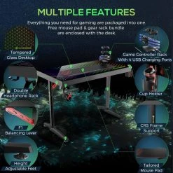 Avoca 43.25 in. Rectangular Black Gaming Computer Desk with LED Lighting by Coaster Home Furnishings -Coaster Home Furnishings Shop black coaster home furnishings computer desks 802439 1f 1000