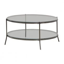 38.75 in. Black Nickel and Clear Round Glass Coffee Table with Storage Shelf by Coaster Home Furnishings