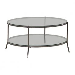 38.75 in. Black Nickel and Clear Round Glass Coffee Table with Storage Shelf by Coaster Home Furnishings -Coaster Home Furnishings Shop black nickel clear coaster home furnishings coffee tables 723268 c3 1000
