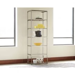Carmelo 77.75in Black Nickel 6-Shelf Bookcase by Coaster Home Furnishings -Coaster Home Furnishings Shop black nickel coaster home furnishings bookcases bookshelves 801017 31 1000