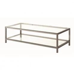 54 in. Black Nickel/Clear Large Rectangle Glass Coffee Table with Shelf by Coaster Home Furnishings