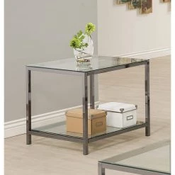 Ontario 24 in. Black Nickel Rectangle Glass End Table with Lower Shelf by Coaster Home Furnishings -Coaster Home Furnishings Shop black nickel coaster home furnishings end side tables 720227 31 1000