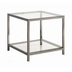Ontario 24 in. Black Nickel Rectangle Glass End Table with Lower Shelf by Coaster Home Furnishings
