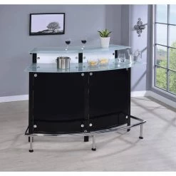 44 in. H Black Curved Back Metal Frame and Frosted Glass Top Bar Unit by Coaster Home Furnishings -Coaster Home Furnishings Shop black white and clear coaster home furnishings home bars 100139 31 1000