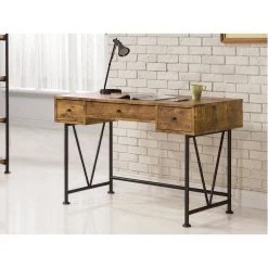 Analiese 23.5 in. Antique Nutmeg 3-Drawer Home Office Writing Desk by Coaster Home Furnishings -Coaster Home Furnishings Shop brown and black coaster home furnishings writing desks ch 801541 31 1000