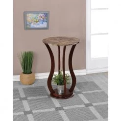 18 in. Brown Round Faux Marble Accent Table with Bottom Shelf by Coaster Home Furnishings -Coaster Home Furnishings Shop brown coaster home furnishings end side tables 900926 31 1000