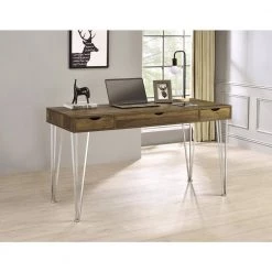 Samson 55 in. Rectangular Brown Oak and Chrome 3-Drawer Writing Desk by Coaster Home Furnishings -Coaster Home Furnishings Shop brown oak and chrome coaster home furnishings writing desks 881621 31 1000