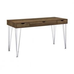Samson 55 in. Rectangular Brown Oak and Chrome 3-Drawer Writing Desk by Coaster Home Furnishings