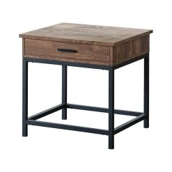 23.5 in. Brown Oak and Sandy Black Square Wood End Table with Drawer by Coaster Home Furnishings