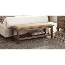 Burnished Oak and Beige Bench with Lower Shelf 18.5in x 50.5in x 17.75in by Coaster Home Furnishings -Coaster Home Furnishings Shop burnished oak brown coaster home furnishings bedroom benches 200977 76 1000