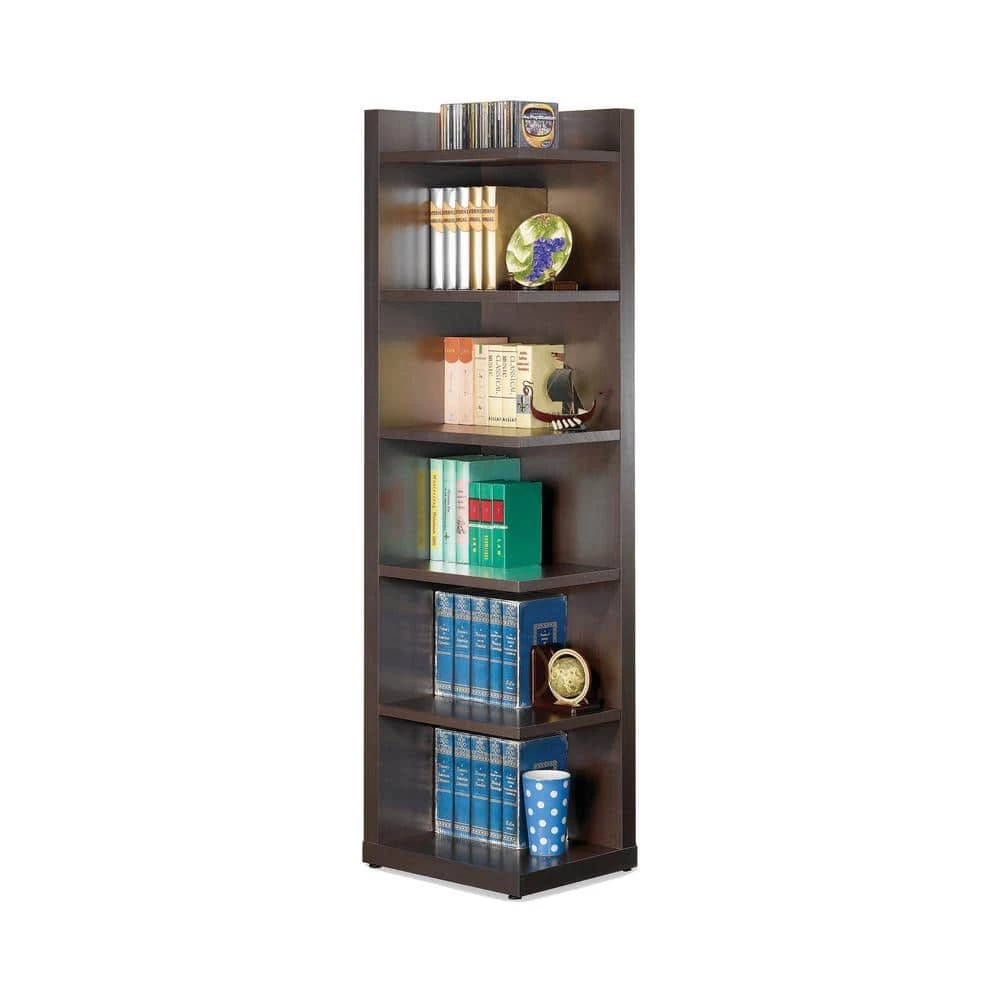 71 in. Cappuccino Wood 6-Shelf Corner Transitional Bookcase by Coaster Home Furnishings 4 71 in. Cappuccino Wood 6-Shelf Corner Transitional Bookcase by Coaster Home Furnishings - Image 2