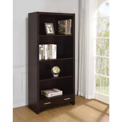 Skylar 70.75 in. Cappuccino Wood 5-Shelf Bookcase with Storage Drawer by Coaster Home Furnishings -Coaster Home Furnishings Shop cappuccino coaster home furnishings bookcases bookshelves 800905 31 1000