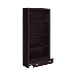 Skylar 70.75 in. Cappuccino Wood 5-Shelf Bookcase with Storage Drawer by Coaster Home Furnishings -Coaster Home Furnishings Shop cappuccino coaster home furnishings bookcases bookshelves 800905 77 1000